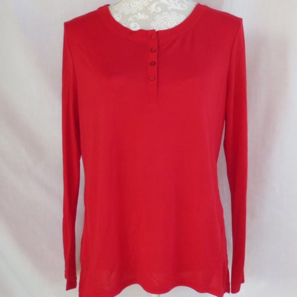 NEW Gilligan & O'Malley Top Holiday Red Henley Super Soft Stretch Lounge Size 1X